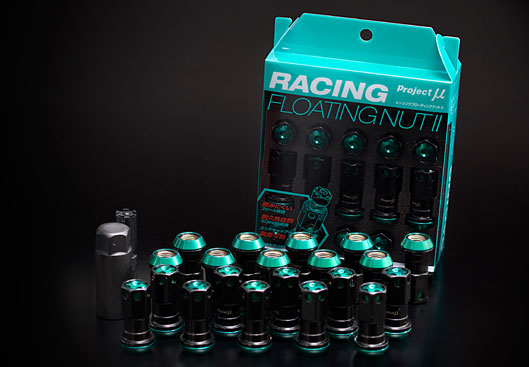 Project Mu Racing Floating Nut II Lug Nuts - M12 x 1.25 Black/Green (Set of 20) (PFN2P125B)
