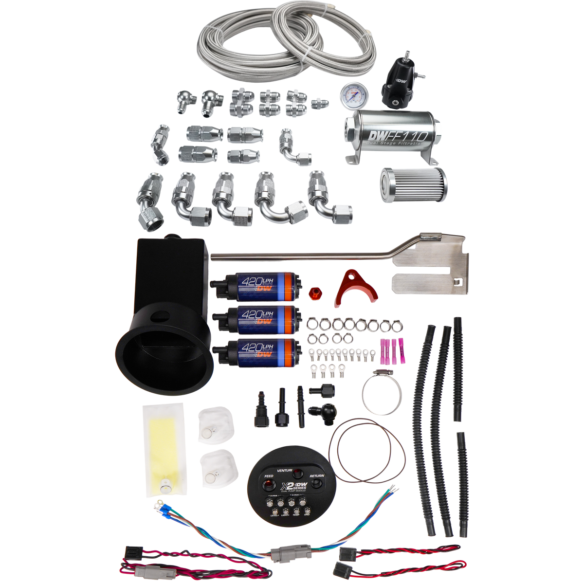 DeatschWerks X2 Series Surge Module with DW420 Pumps and PTFE Plumbing Kit - Nissan 240SX S14 & Silvia S15 (9-421-625-7022)